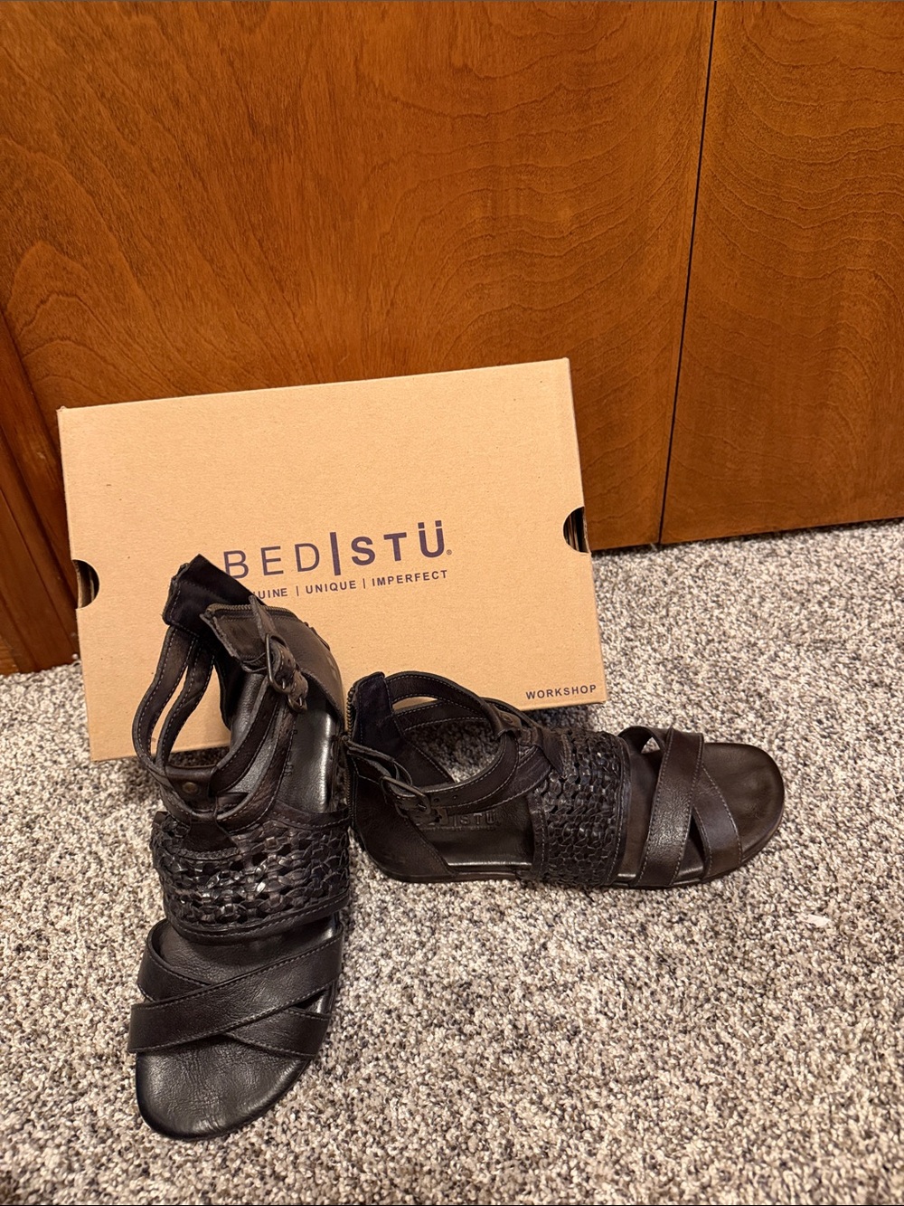 BED|STU Kids Black Braided Leather Gladiator Sandals with Ankle Buckle